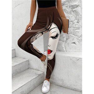 Abstract Face Print Casual Women's Leggings